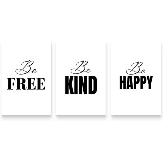 Be Free Be Kind Be Happy Art Print Canvas Wall Art Set of 3, Inspirational Quote Art Painting,Motivational Phrases Wall Art for Office Living Room Home Wall Decor for Women Framed 12"x16"