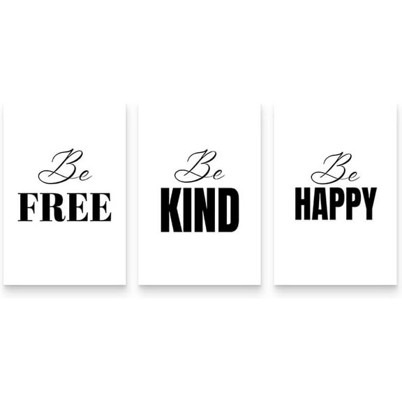 Be Free Be Kind Be Happy Art Print Canvas Wall Art Set of 3, Inspirational Quote Art Painting,Motivational Phrases Wall Art for Office Living Room Home Wall Decor for Women Framed 12"x16"