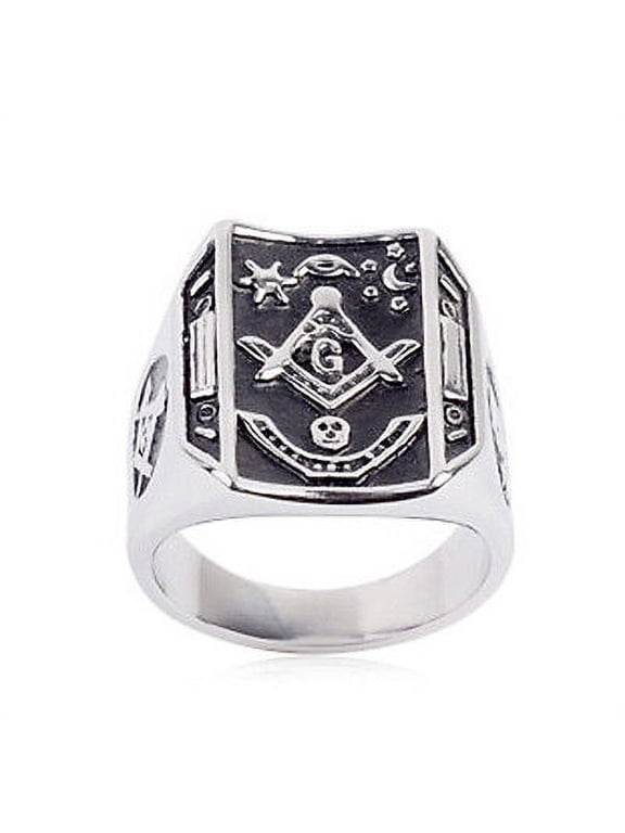 Free Mason Ring - Bent Curve Face Freemasonry - Steel Silver Color Masonic Rings