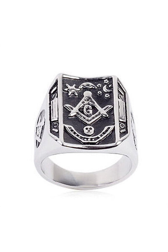 Free Mason Ring - Bent Curve Face Freemasonry - Steel Silver Color Masonic Rings