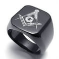 thumbnail image 1 of Free Mason Ring - Black Flat Face Freemasonry Stainless Steel Masonic Rings, 1 of 4