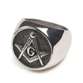 thumbnail image 1 of Free Mason Ring - Chiseled Face Freemasonry - Steel Silver Color Masonic Rings, 1 of 3