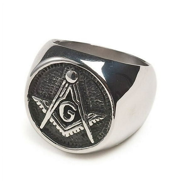 Free Mason Ring - Chiseled Face Freemasonry - Steel Silver Color Masonic Rings