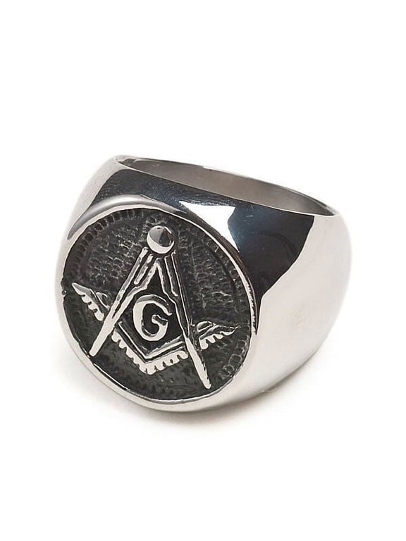 Free Mason Ring - Chiseled Face Freemasonry - Steel Silver Color Masonic Rings