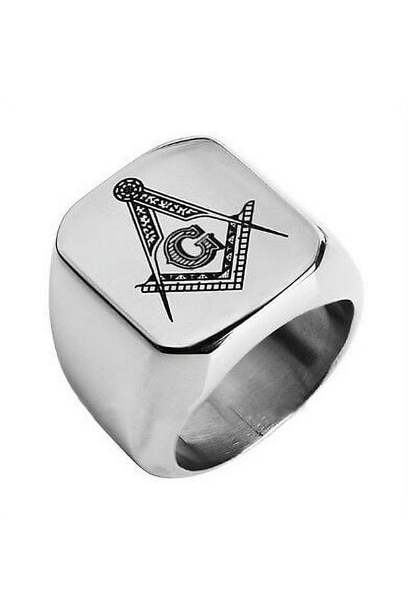 Free Mason Ring - Flat Face Freemasonry Style - Stainless Steel Masonic Rings