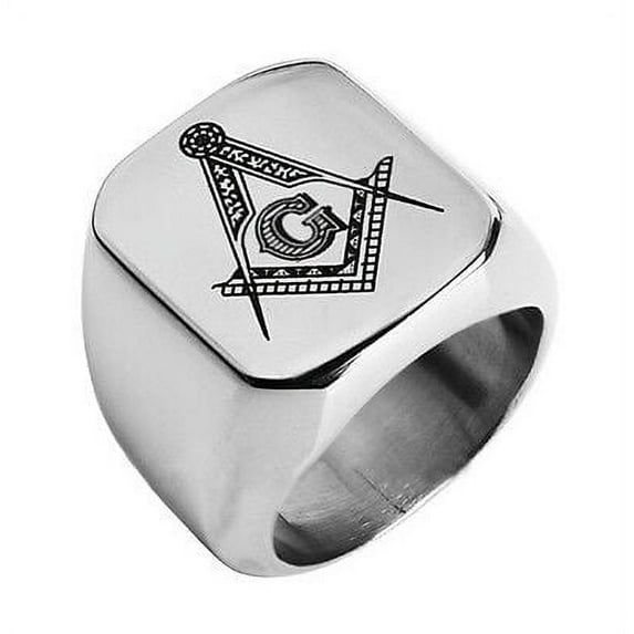 Free Mason Ring - Flat Face Freemasonry Style - Stainless Steel Masonic Rings