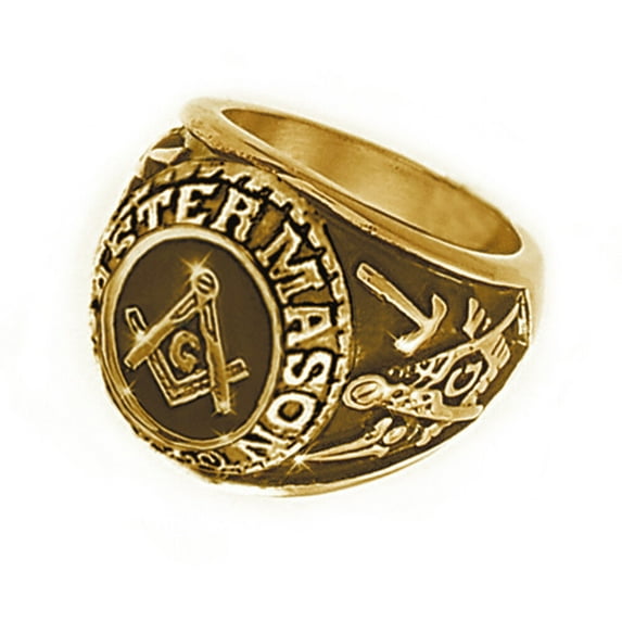 Free Mason Ring - Freemasonry College Style GOLD Color Steel Mens Masonic Rings