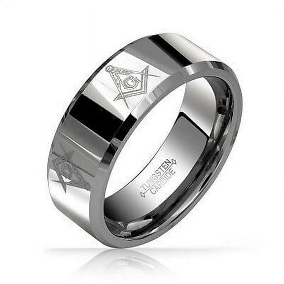 Free Mason Ring - Freemasonry Style Tungsten Silver Color Masonic Rings for Men