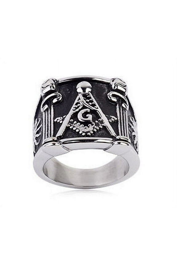 Free Mason Ring - Pillars Face Freemasonry - Steel Silver Color Masonic Rings