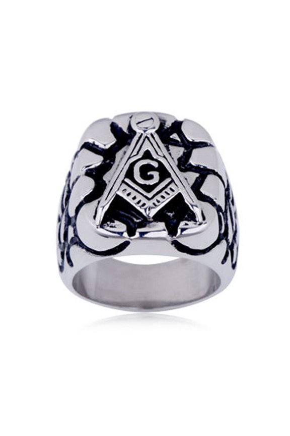 Free Mason Ring - Rocky Stone Face Freemasonry -Steel Silver Color Masonic Rings