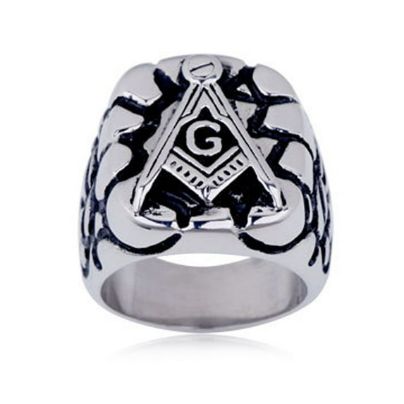 Free Mason Ring - Rocky Stone Face Freemasonry -Steel Silver Color Masonic Rings