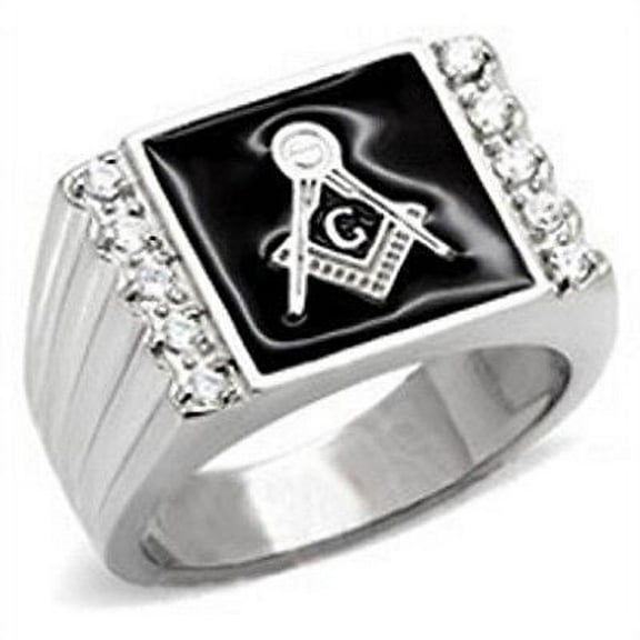 Free Mason Ring - Steel Square CZ Freemasonry Style - Color Silver Masonic Rings