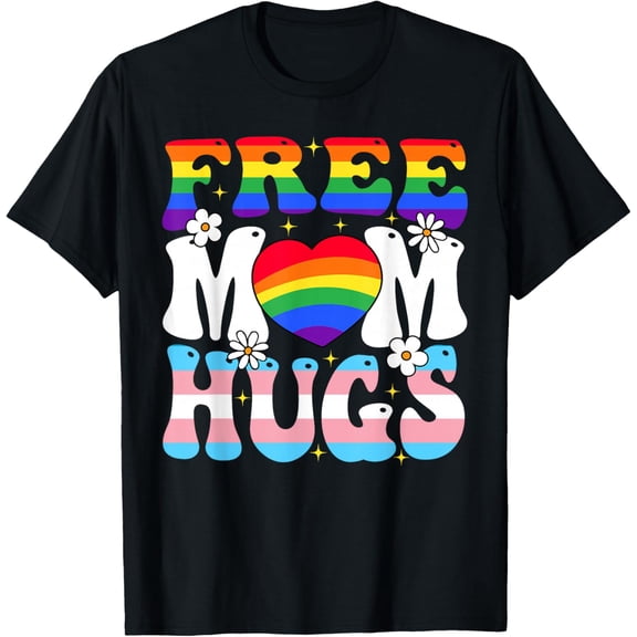 Free Mom Hug Transgender Lesbian Gay LGBT Pride Rainbow Flag Vintage Gifts T-shirt