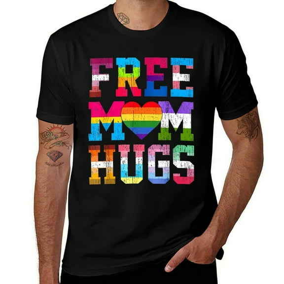 Free Mom Hugs Heart Mens T Shirts Cotton Short Sleeve T-Shirt Crew Neck Tees Casual Shirt