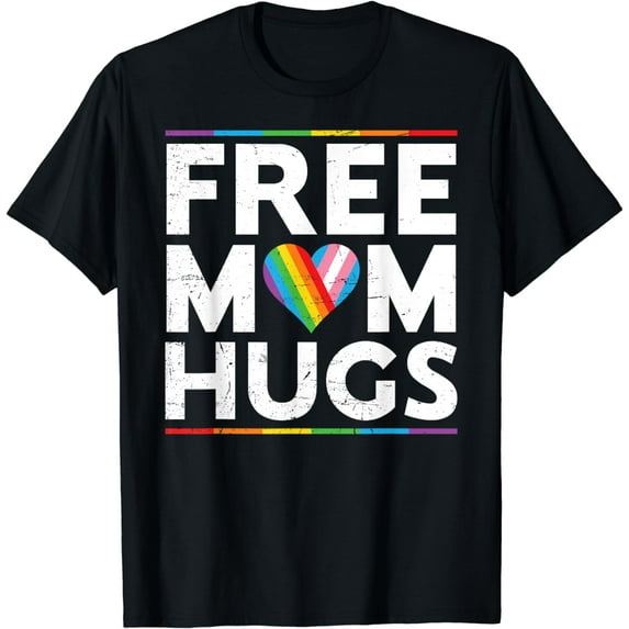 Free Mom Hugs LGBT Pride Parades rainbow transgender flag T-Shirt