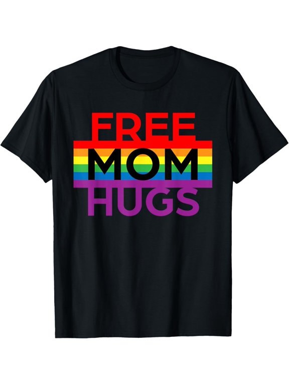 Free Mom Hugs LGBT pride social movement T-ShirtMen and women, Black T-shirt, size: Extra large