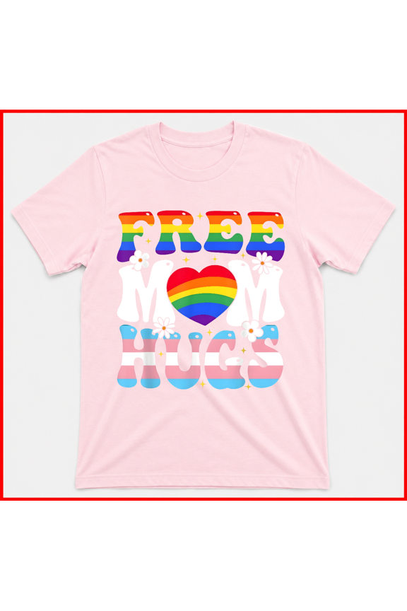 Free Mom Hugs Rainbow Trans Pride Retro Groovy Graphic Unisex Tee V25083,S- 5XL