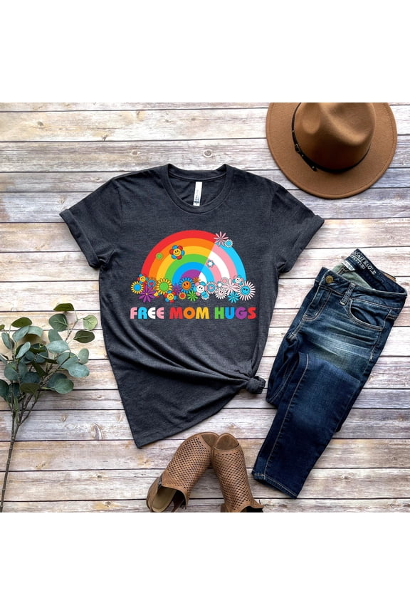 Free Mom Hugs T-Shirt, Proud Mom Apparel, Rainbow Gay Pride T-Shirt, Lgbtq Proud Parent Sh