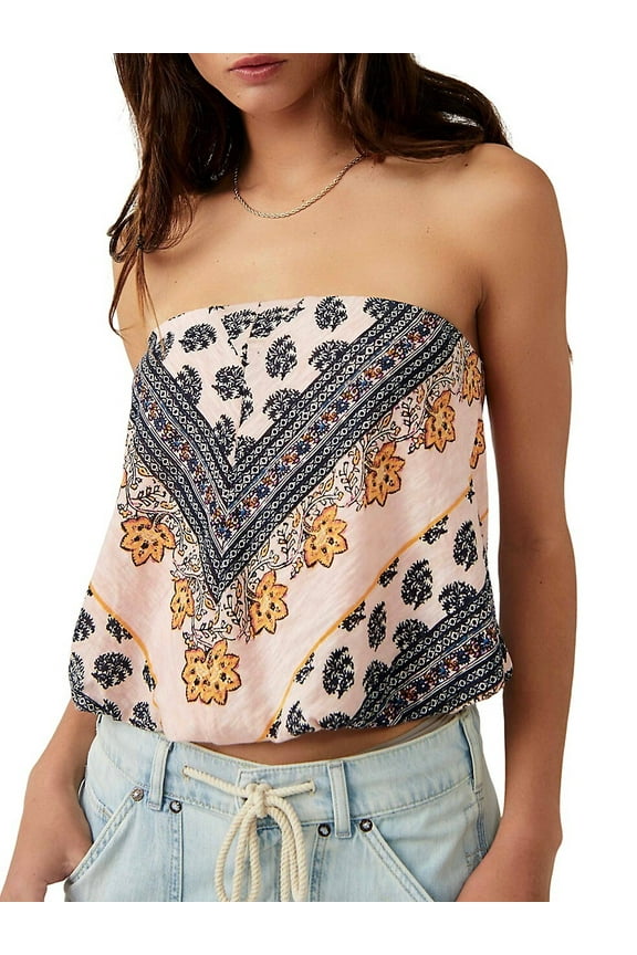 Borderline Bandana Print Strapless Tube Top - Silver Combo, Size Medium