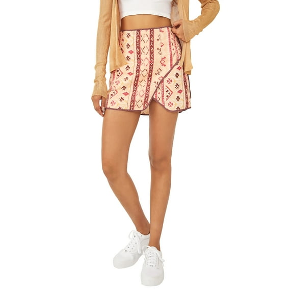 Free People Womens Wrap Skirt Casual Short Cotton Orange Multicolor 0 4 New