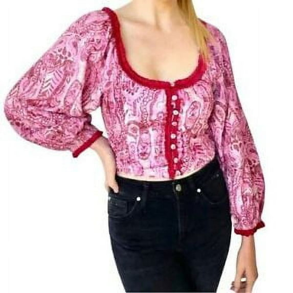 Free People Dare Me Velvet Blouse In Retro Combo - L
