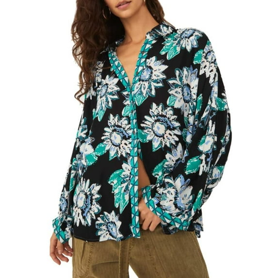 Free People Good Vibrations Blouse Black Combo Sz S