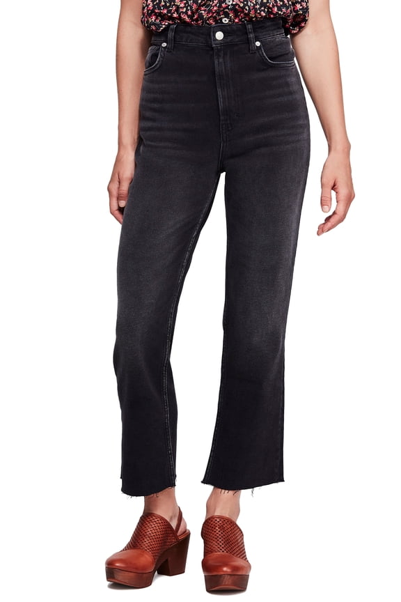 High Rise Raw Hem Capri Jeans Black 31