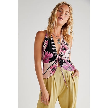 Free People Womens Racerback Crop Top Tank Sleeveless Shirt Pink Floral Xs S New