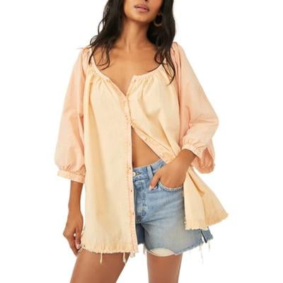 Free People Oxford Swing Tunic Top In Golden Combo - XS
