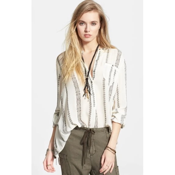 Free People VANILLA COMBO Women's Shibori Magic Long-Sleeve Top, US Medium