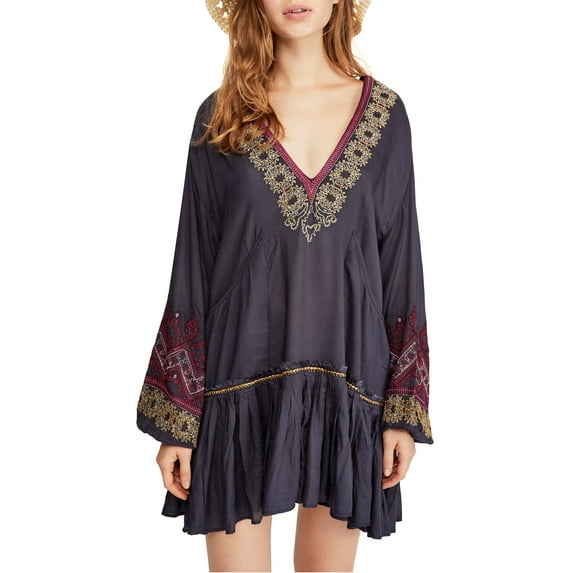 Free People Wild One Embroidered Peasant Dress Black L (12-14)
