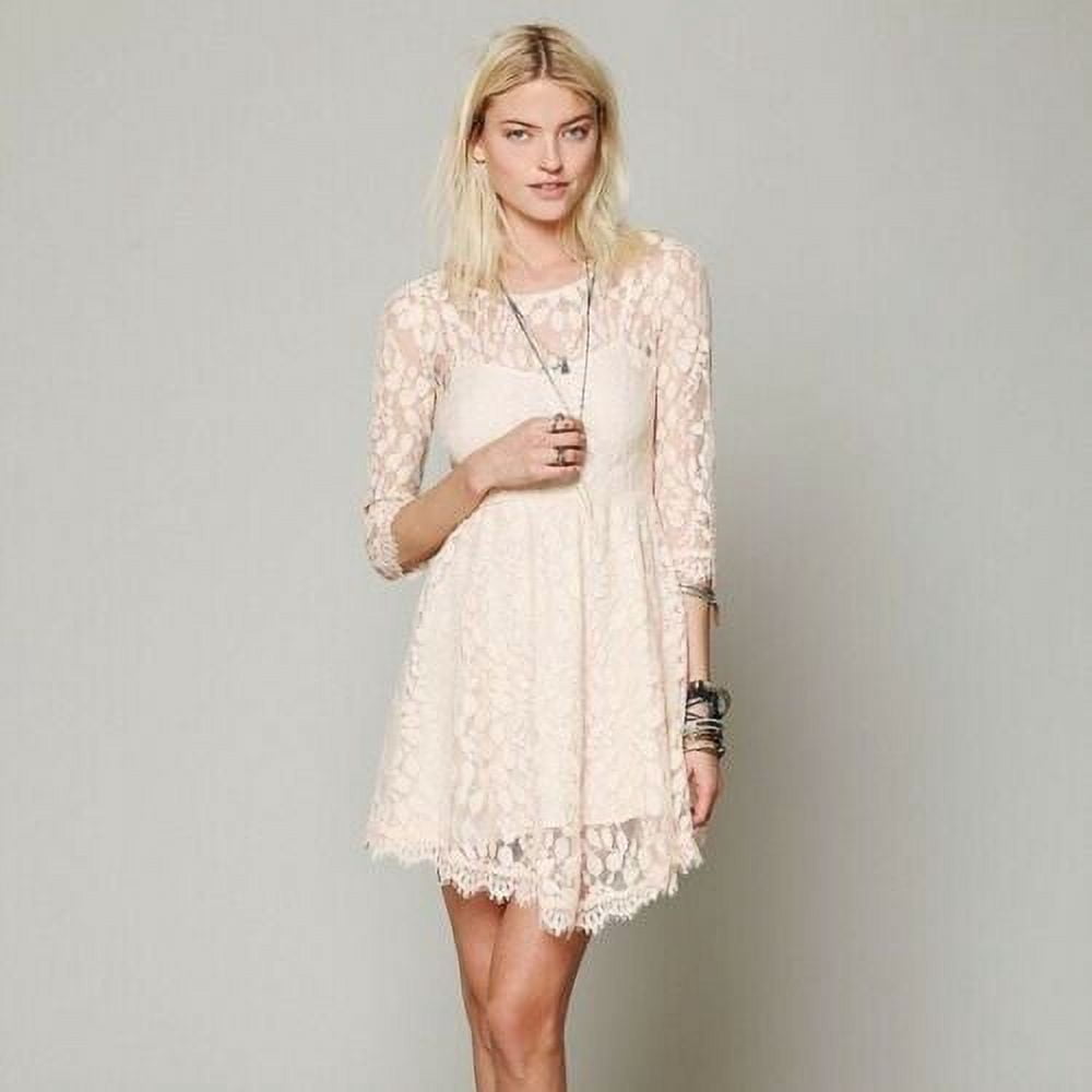 floor length split dress Red Lace Floral Babydoll Mini Dress main image 0