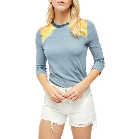 Free People Women's Rainbow Knit Top (XS, Washed Blue Combo)