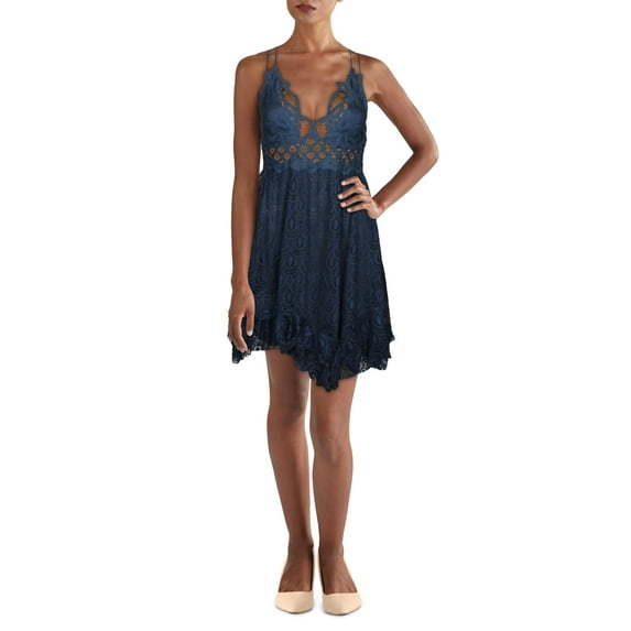 Free People Women's Adella Burnout Velvet Slip Dress Navy Size Medium
