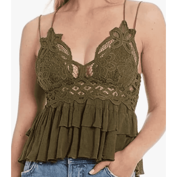 Free People Womens Adella Camisole Olive Sparrow Medium