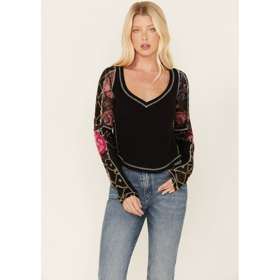 Free People Women's Amara Floral Print Long Sleeve Top - OB1556811-6625 Medium US