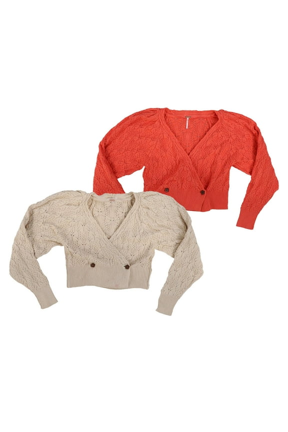 Women's Cropped Sweater Long Sleeve Wrapped Knit Jacket V-Neck Xs M