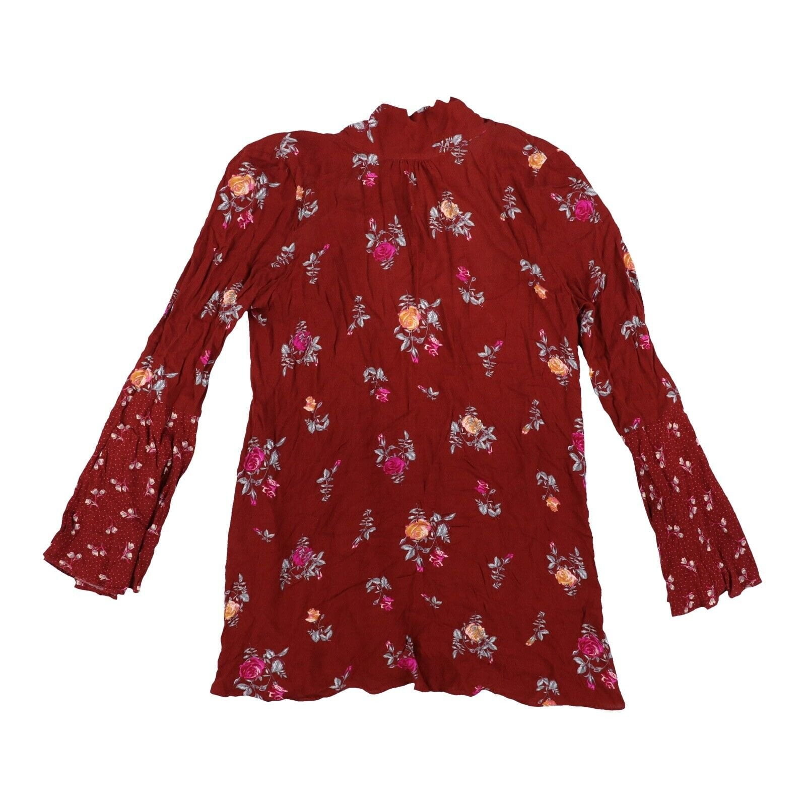 Free People Women's Dress Floral Long Sleeve Flared Open Back Tie-Neck Red  Small - Walmart.com