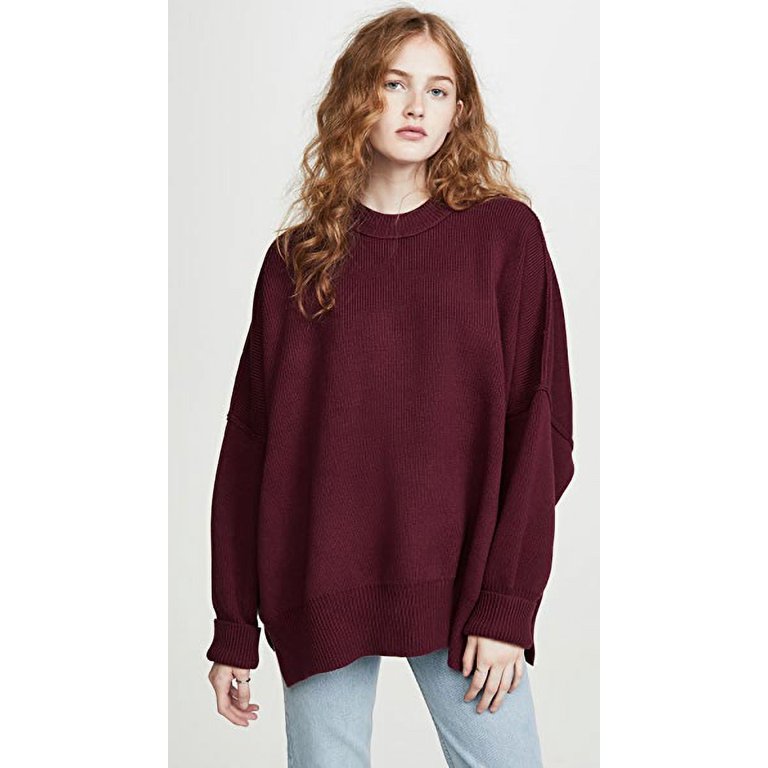 Free People Women's Easy Street Tunic Sweater, Pomegranate, Large 