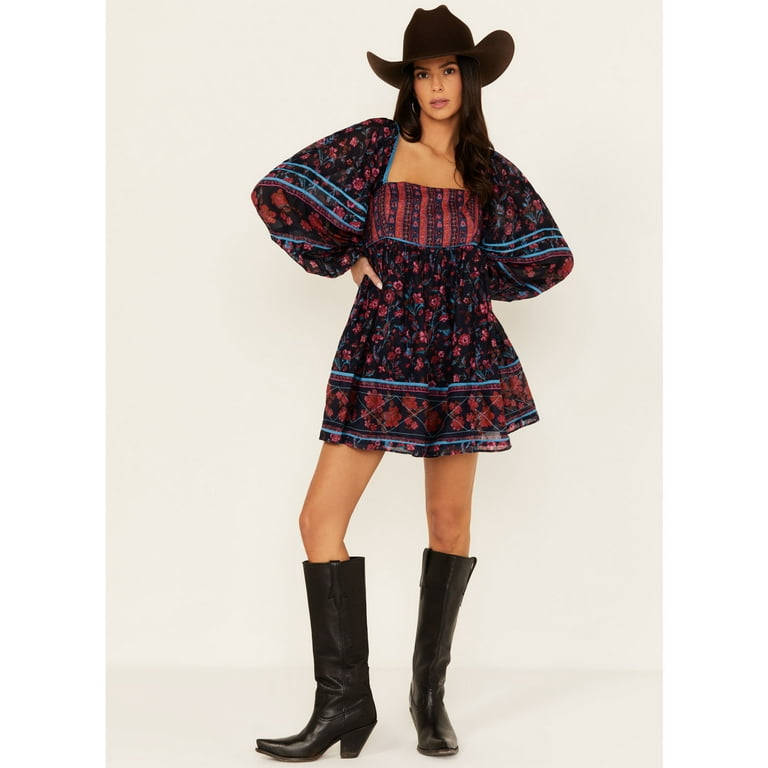 Free People Women s Endless Afternoon Long Sleeve Mini Dress Navy Small US Walmart
