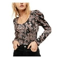 thumbnail image 1 of Free People Women's Floral Long Sleeve Scoop Neck Top Black Size Medium, 1 of 4