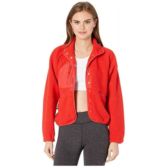 Free People Women's Hit the Slopes Fleece Jacket Red Size Medium
