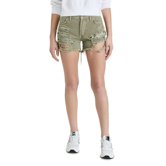 Free People Women's Maggie Mid Rise Shorts, Army, Green, 27