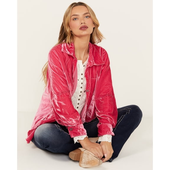 Free People Women's Night Skies Velvet Long Sleeve Top Pink Medium US