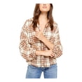 thumbnail image 1 of Free People Women's Pacific Dawn Drawstring Plaid Shirt Orange Size Small, 1 of 4