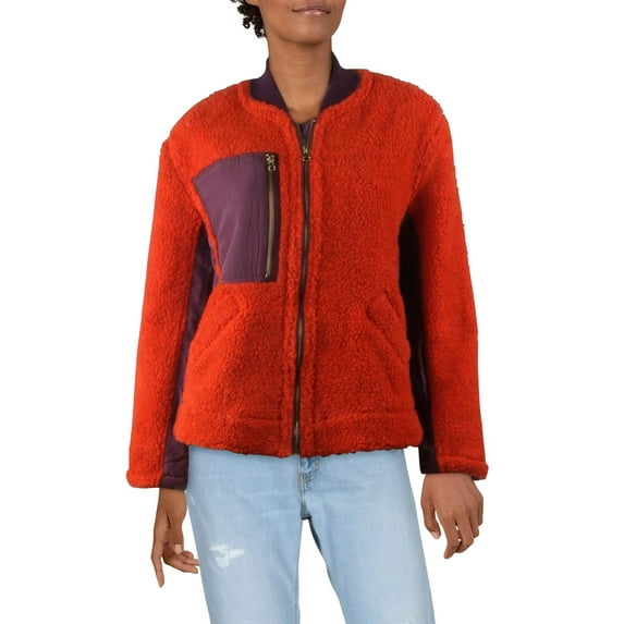 Free People Women's Rivington Sherpa Shearling Colorblock Jacket Red Size Large