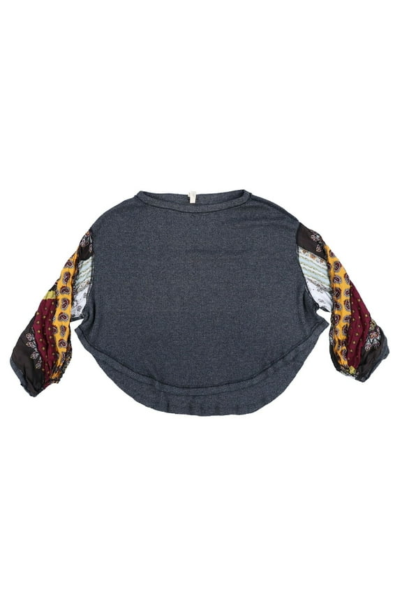 Women's Shirt Blouse Top Patterned Long Sleeves Knit Grey Small New