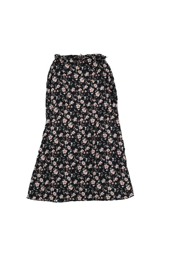 Women's Skirt Maxi Floral Flow Sheer Zip-Up Long Black Floral 8 New