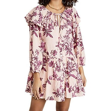 Free People Women's Sunbaked Swing Dress, Peach Combo, Pink, Floral, XS