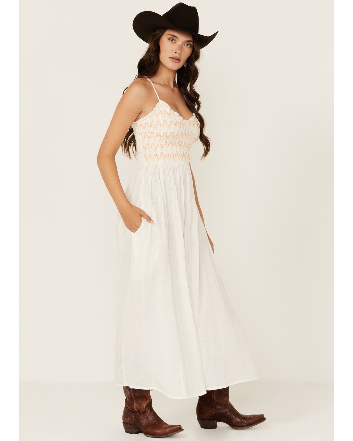 Free People Set Free Women's Alejandra Midi Dress - Vintage Floral Print,  Shirred Bodice, Tiered Skirt With Removable Straps Free People Jaymes Midi
